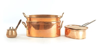 Lot 549 - A 19TH CENTURY SEAMED OVAL COPPER FISH KETTLE AND COVER