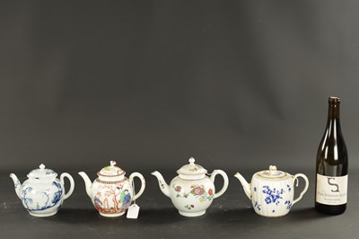 Lot 104 - THREE MID 18TH CENTURY WORCESTER TEAPOTS AND A CHAFFERS LIVERPOOL TEAPOT