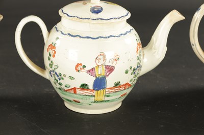 Lot 386 - A GROUP OF THREE EARLY 19TH CENTURY ENGLISH PEARLWARE TEAPOTS