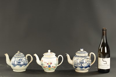 Lot 386 - A GROUP OF THREE EARLY 19TH CENTURY ENGLISH PEARLWARE TEAPOTS