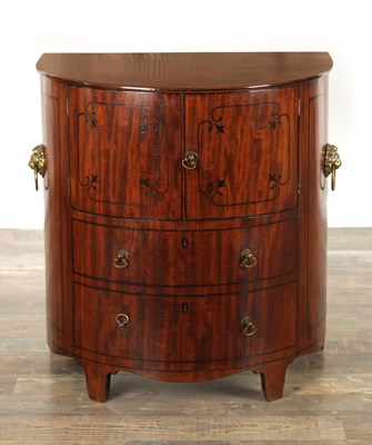 Lot 1233 - A GEORGE III BOW FRONTED MAHOGANY EBONY INLAID COMMODE