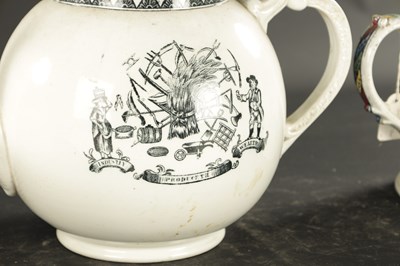 Lot 295 - A COLLECTION OF LATE 19TH CENTURY FOUR ENGLISH POTTERY FARMER'S ARMS AND AN ADAM'S BOWL WITH COCKFIGHTING DESIGN