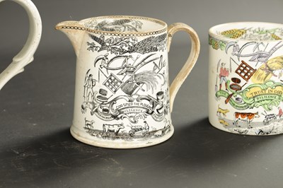 Lot 295 - A COLLECTION OF LATE 19TH CENTURY FOUR ENGLISH POTTERY FARMER'S ARMS AND AN ADAM'S BOWL WITH COCKFIGHTING DESIGN