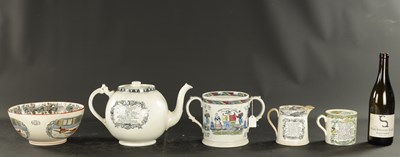 Lot 295 - A COLLECTION OF LATE 19TH CENTURY FOUR ENGLISH POTTERY FARMER'S ARMS AND AN ADAM'S BOWL WITH COCKFIGHTING DESIGN