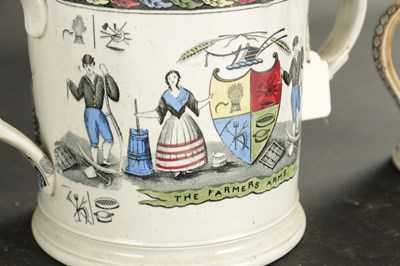 Lot 295 - A COLLECTION OF LATE 19TH CENTURY FOUR ENGLISH POTTERY FARMER'S ARMS AND AN ADAM'S BOWL WITH COCKFIGHTING DESIGN