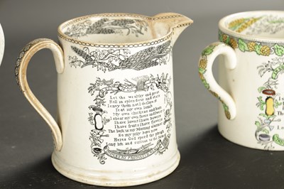 Lot 295 - A COLLECTION OF LATE 19TH CENTURY FOUR ENGLISH POTTERY FARMER'S ARMS AND AN ADAM'S BOWL WITH COCKFIGHTING DESIGN