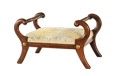 Lot 1303 - A REGENCY MAHOGANY AND BRASS INLAID FOOTSTOOL