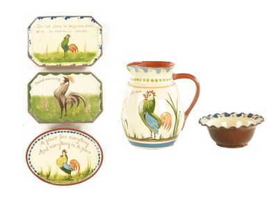 Lot 275 - A COLLECTION OF LATE 19TH CENTURY DEVON POTTERY ITEMS DECORATED WITH COCKERELS