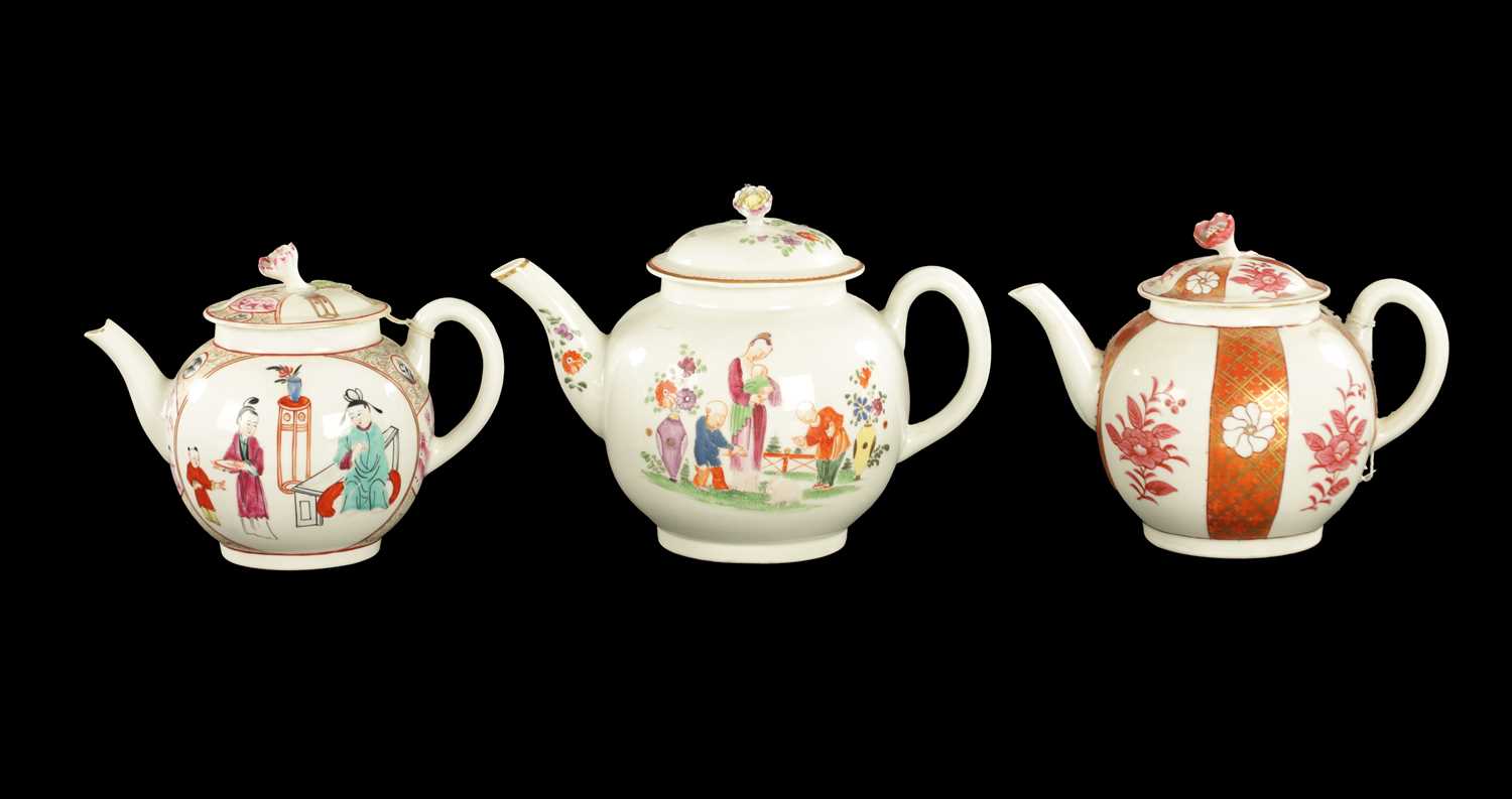 Lot 153 - THREE LATE 18TH CENTURY WORCESTER TEAPOTS IN THE CHINESE STYLE