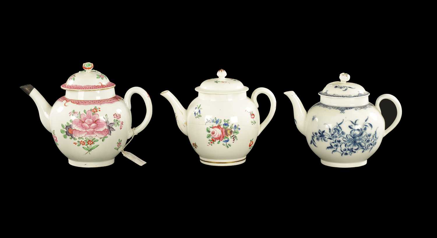 Lot 326 - THREE LATE 18TH CENTURY CAUGHLEY PORCELAIN TEAPOTS