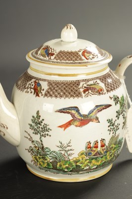 Lot 49 - THREE STAFFORDSHIRE TRANSFER PRINTED PEARLWARE TEAPOTS AND A PEARLWARE JUG AND COVER
