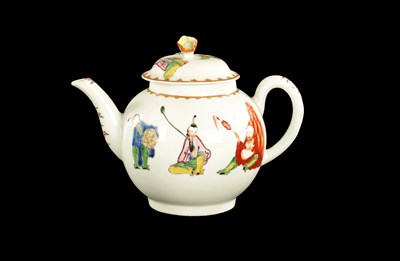 Lot 280 - A MID 18TH CENTURY WORCESTER PORCELAIN TEAPOT