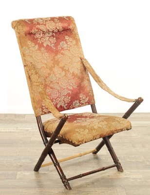 Lot 1360 - A LATE 19TH CENTURY MAHOGANY FOLDING CHAIR