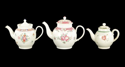 Lot 408 - THREE LATE 18TH CENTURY ENGLISH PEARLWARE TEAPOTS