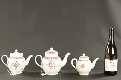 Lot 408 - THREE LATE 18TH CENTURY ENGLISH PEARLWARE TEAPOTS