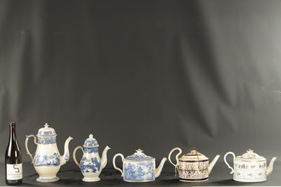 Lot 289 - THREE LATE 18TH CENTURY ENGLISH PORCELAIN TEAPOTS AND TWO PEARLWARE COFFEE POTS