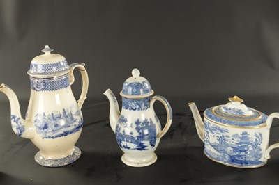 Lot 289 - THREE LATE 18TH CENTURY ENGLISH PORCELAIN TEAPOTS AND TWO PEARLWARE COFFEE POTS