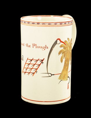 Lot 120 - A LATE 18TH CENTURY LEEDS CREAMWARE MUG 'GOD SPEED THE PLOUGH'