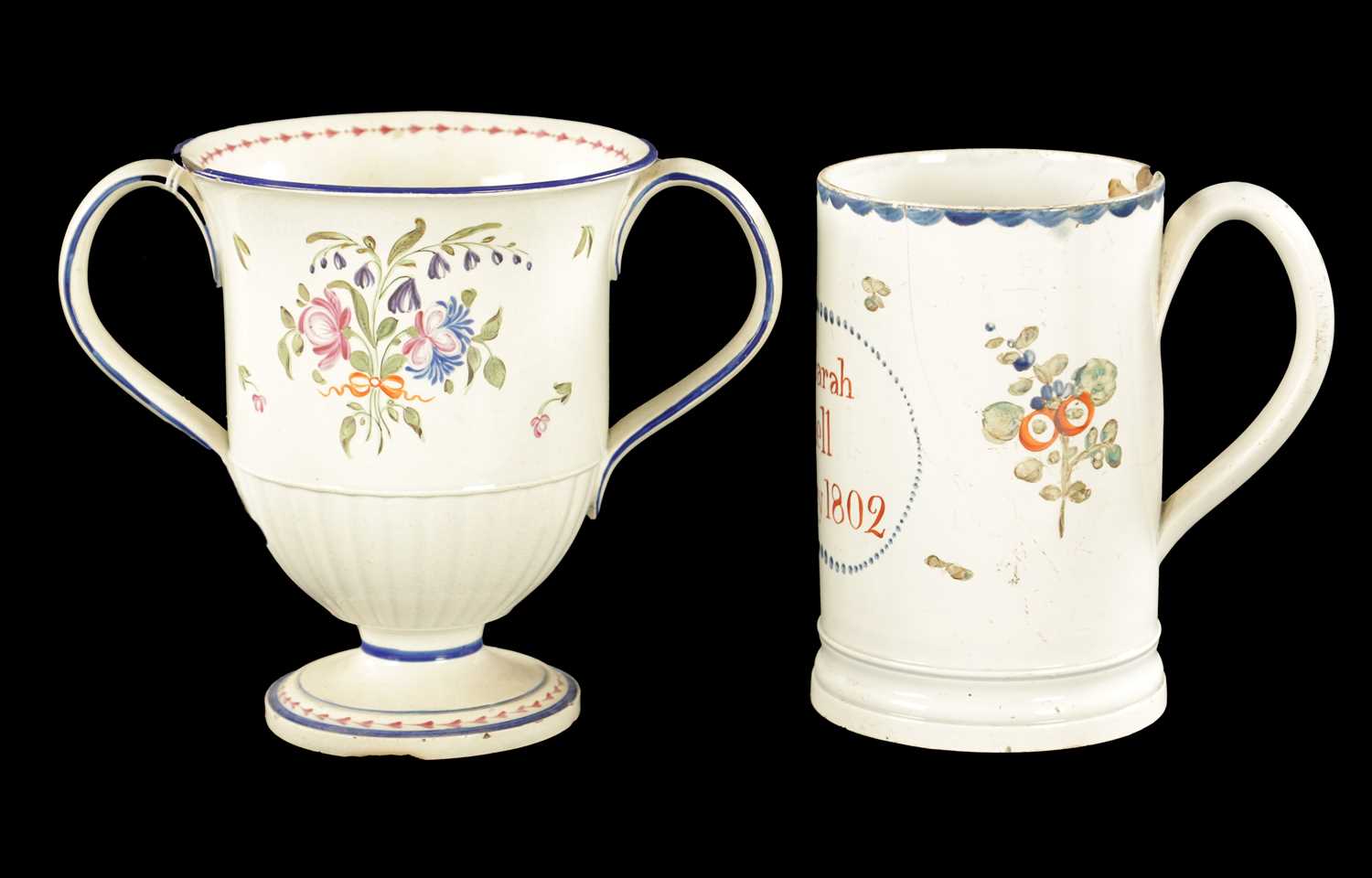 Lot 279 - A YORKSHIRE CREAMWARE MUG INSCRIBED JOHN AND SARAH MITCHELL KIGHLEY 1802