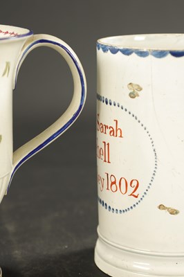 Lot 279 - A YORKSHIRE CREAMWARE MUG INSCRIBED JOHN AND SARAH MITCHELL KIGHLEY 1802