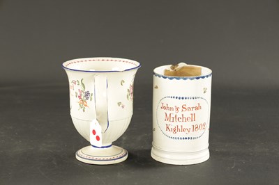 Lot 279 - A YORKSHIRE CREAMWARE MUG INSCRIBED JOHN AND SARAH MITCHELL KIGHLEY 1802