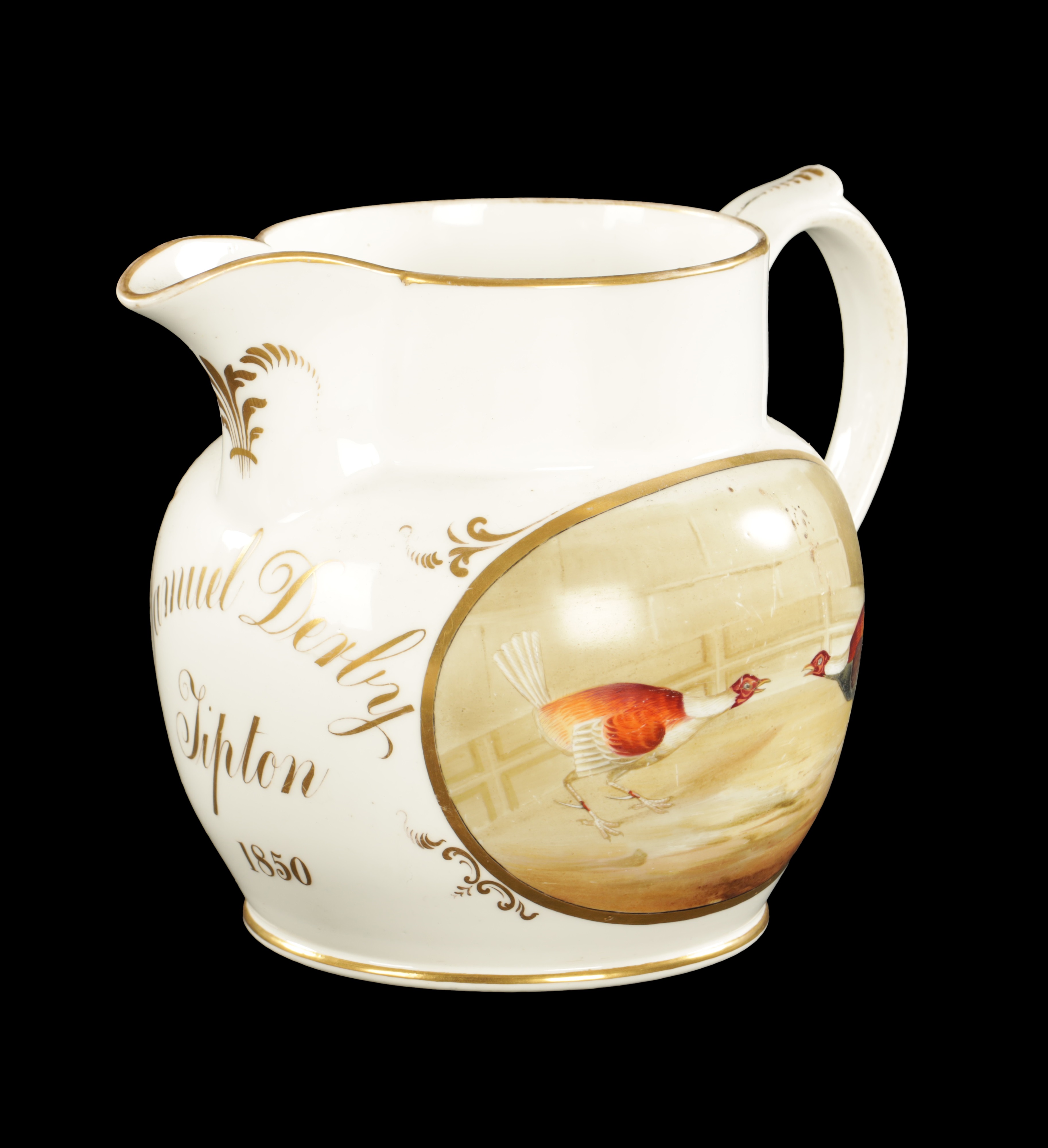 Lot 201 AN ENGLISH PORCELAIN JUG HAND PAINTED WITH