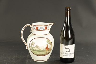 Lot 74 - A LATE 18TH CENTURY ENGLISH PEARLWARE JUG PAINTED WITH HUNTING SCENES INSCRIBED WB
