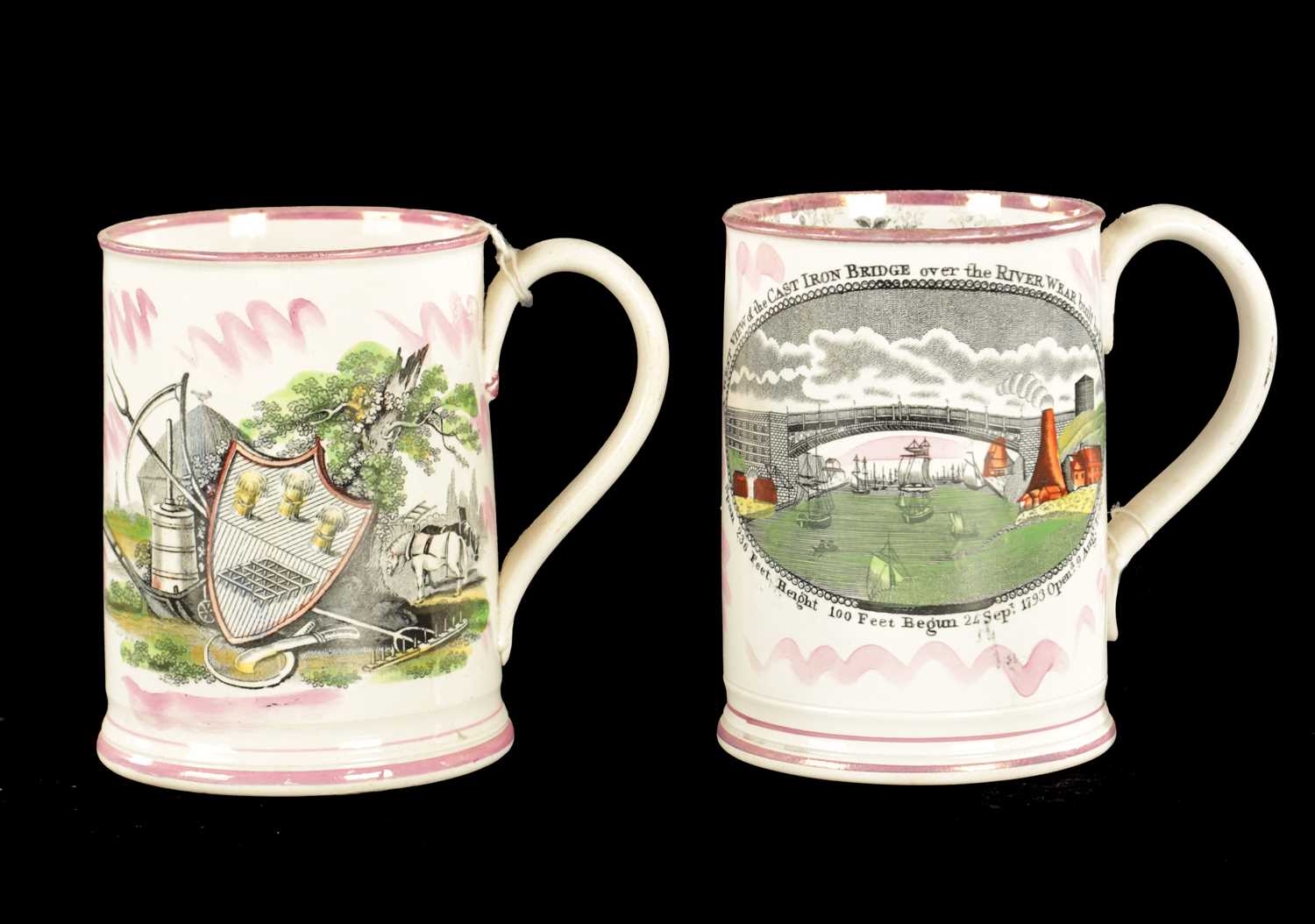 Lot 137 - AN EARLY 19TH CENTURY SUNDERLAND LUSTRE FROG MUG WITH FARMER'S ARMS