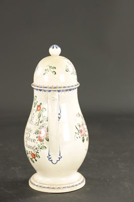Lot 281 - A LATE 18TH CENTURY ENGLISH PEARLWARE COFFEE POT INSCRIBED WITH A RHYME AND INITIALS TMG