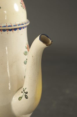 Lot 281 - A LATE 18TH CENTURY ENGLISH PEARLWARE COFFEE POT INSCRIBED WITH A RHYME AND INITIALS TMG
