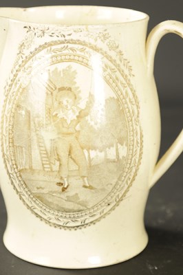 Lot 335 - A LATE 18TH CENTURY ENGLISH CREAMWARE COFFEE POT PRINTED WITH A COUPLE TAKING TEA AND A SHEPERD