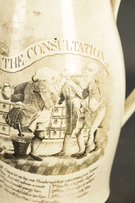 Lot 335 - A LATE 18TH CENTURY ENGLISH CREAMWARE COFFEE POT PRINTED WITH A COUPLE TAKING TEA AND A SHEPERD