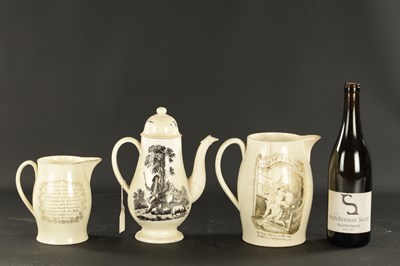 Lot 335 - A LATE 18TH CENTURY ENGLISH CREAMWARE COFFEE POT PRINTED WITH A COUPLE TAKING TEA AND A SHEPERD