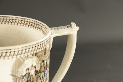 Lot 369 - A LARGE NORTH EAST POTTERIES LOVING CUP PRINTED AND PAINTED WITH DICKENSIAN CHARACTERS