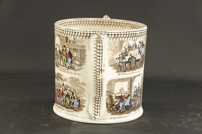 Lot 369 - A LARGE NORTH EAST POTTERIES LOVING CUP PRINTED AND PAINTED WITH DICKENSIAN CHARACTERS