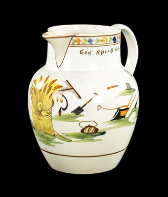 Lot 76 - A LATE 18TH CENTURY PRATT WARE JUG 'GODS SPEED THE PLOUGH' AND FARMERS ARMS