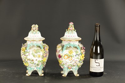 Lot 185 - A PAIR OF MID 19TH CENTURY MINTON PORCELAIN JARS AND COVERS