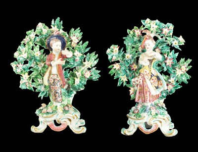 Lot 54 - A PAIR OF MID 18TH CENTURY BOW PORCELAIN BOCAGE FIGURES NEW DANCERS