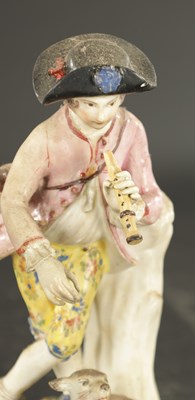 Lot 315 - A MID 18TH CENTURY BOW PORCELAIN PIPING SHEPHERD AND DOG