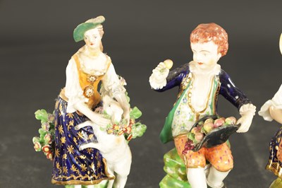 Lot 151 - A MID 19TH CENTURY PAIR OF BLOOR DERBY PORCELAIN FIGURES OF THE SEASONS AND A DERBY PORCELAIN FIGURE OF A GIRL WITH LAMB