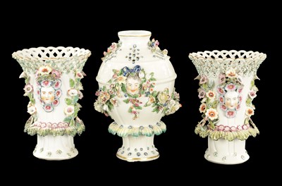 Lot 25 - A PAIR OF MID 18TH CENTURY DERBY PORCELAIN VASE GARNITURE