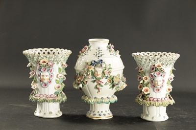 Lot 25 - A PAIR OF MID 18TH CENTURY DERBY PORCELAIN VASE GARNITURE