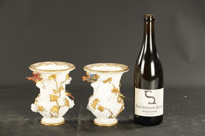 Lot 336 - A PAIR OF MID 19TH CENTURY MINTON SCHNEEBALLEN VASES