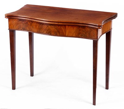 Lot 889 - A GEORGE III FLAMED MAHOGANY SERPENTINE TEA...