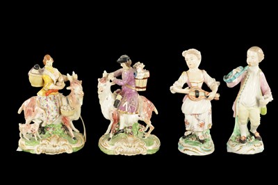 Lot 365 - TWO PAIRS OF LATE 18TH CENTURY DERBY PORCELAIN FIGURES