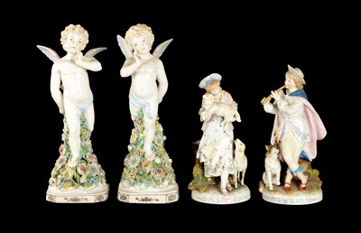 Lot 370 - TWO PAIRS OF LATE 19TH CNEUTYR CONTINENTAL PORCELAIN FIGURES