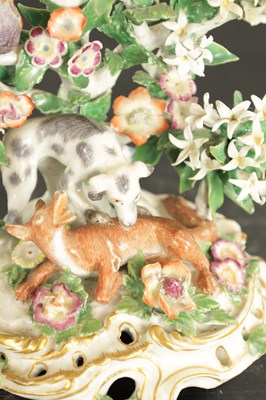Lot 132 - A MID 18TH CENTURY CHELSEA PORCELAIN AESOPS FABLES CHAMBERSTICK