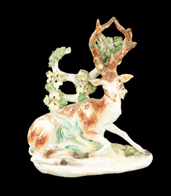 Lot 334 - A MID 18TH CENTURY DERBY PORCELAIN FIGURE OF A STAG