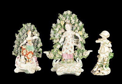 Lot 164 - THREE MID 18TH CENTURY DERBY/CHELSEA PORCELAIN FIGURE GROUPS