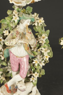 Lot 296 - A PAIR OF LATE 18TH CENTURY DERBY PORCELAIN BOCAGE CANDLESTICK FIGURES